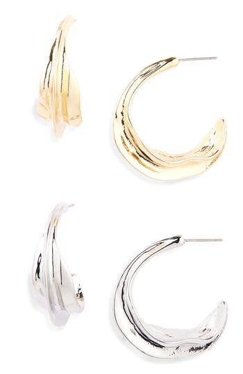 Tasha Set Of 2 Wavy Hoop Earrings In Gold/silver