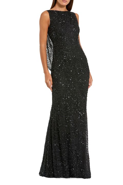 Sleevless Cowl Back Gown With Draped Beading