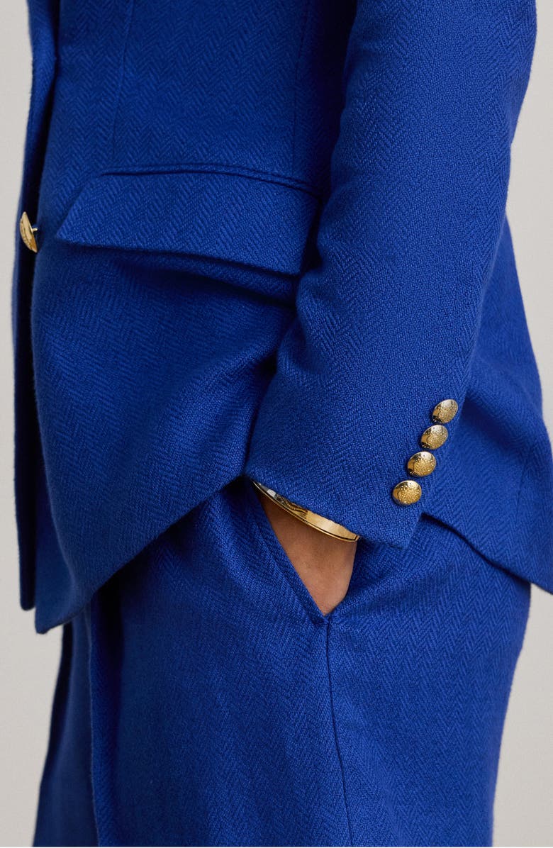 Lauren Ralph Lauren Ryen Houndstooth Cotton & Linen Blazer, Alternate, color, Cruise Royal Blue