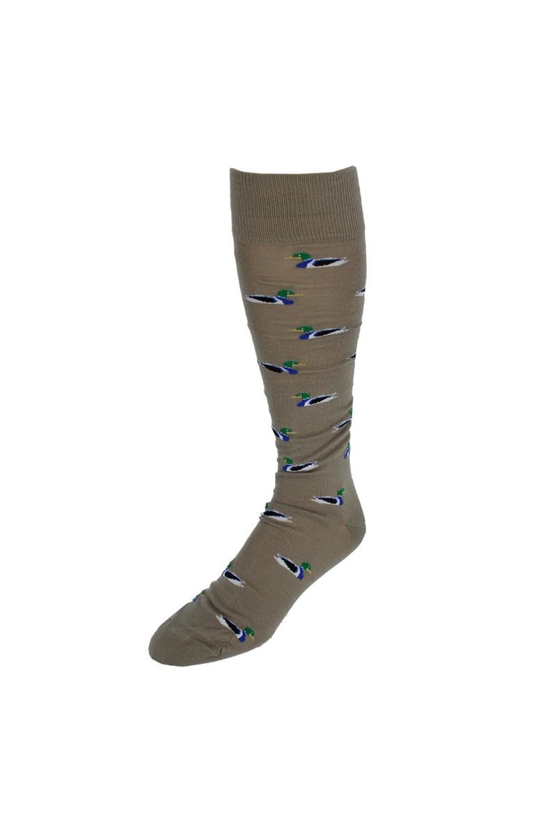 Trafalgar Good Fortune Mallard Duck Novelty Over The Calf Pima Cotton Dress Sock, Main, color, Taupe