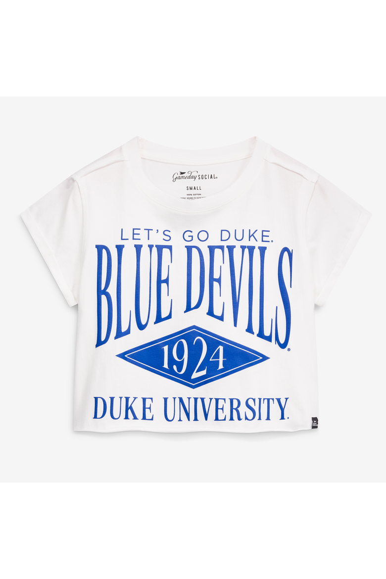Women's Gameday Social  White Duke Blue Devils Cropped Cuffed T-Shirt, Main, color, White