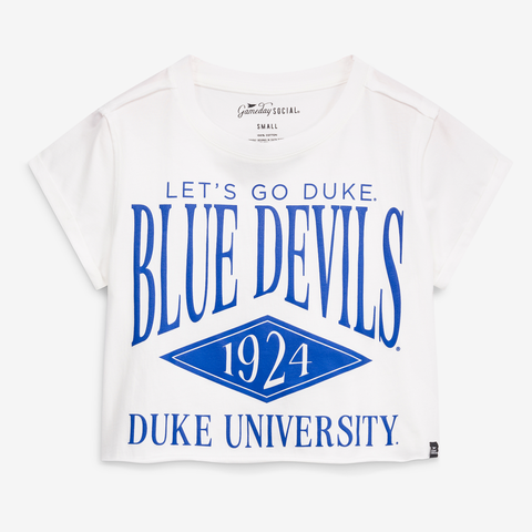 Women's Gameday Social  White Duke Blue Devils Cropped Cuffed T-Shirt