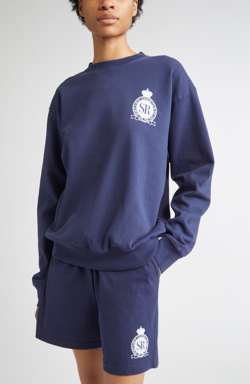 Sporty And Rich Womens Dark Navy Royal Club Crewneck Cotton-jersey Sweatshirt Xxl In Blue