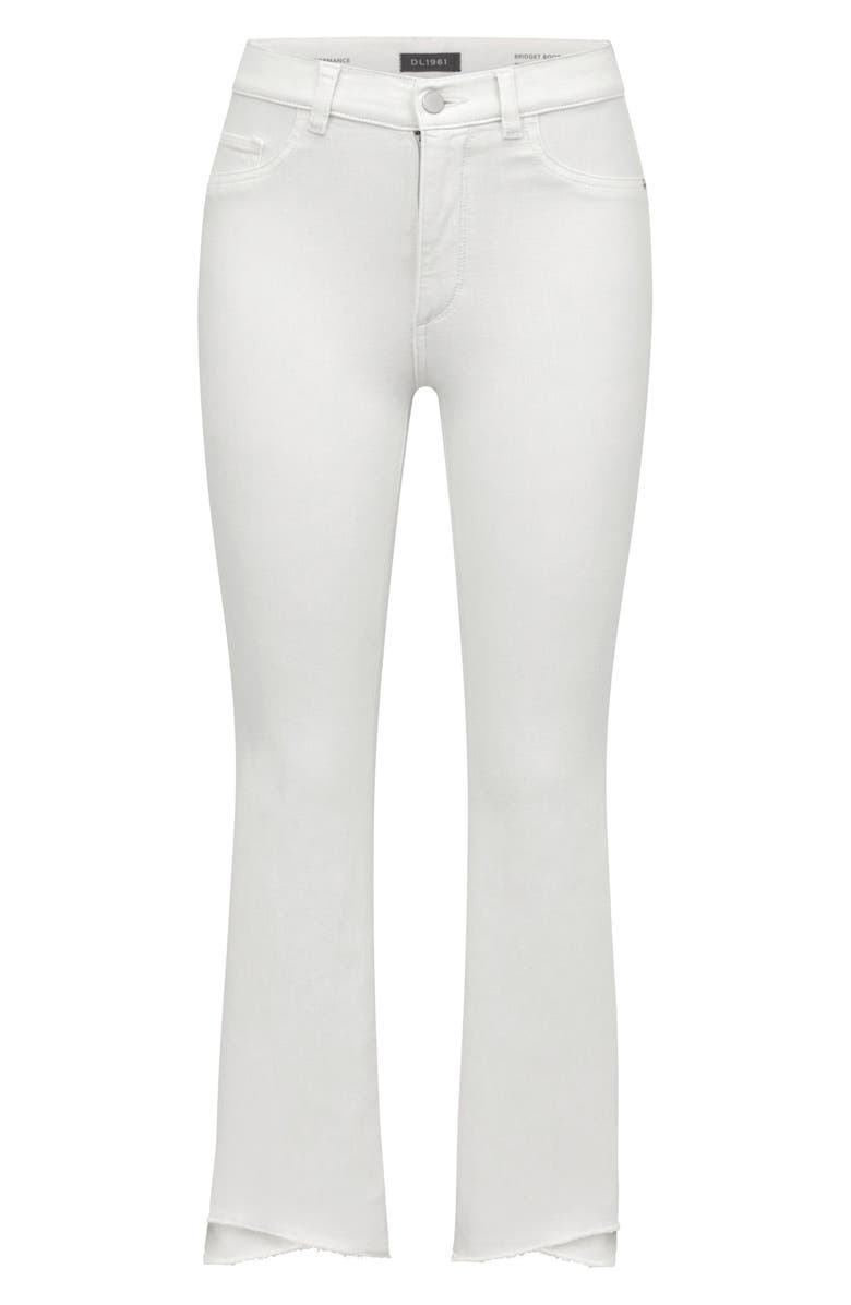 DL1961 Bridget Instasculpt High Waist Asymmetric Raw Hem Ankle Bootcut Jeans, Alternate, color, Milk Frayed