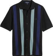 Fred Perry Vertical Stripe Short Sleeve Cotton Pique Button-Up Shirt