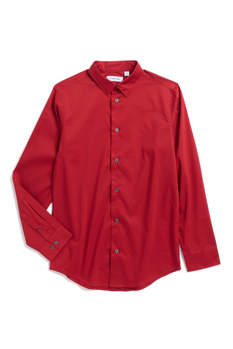 Kids' Poplin Stretch Button Front Shirt, Main, color, 600 RED