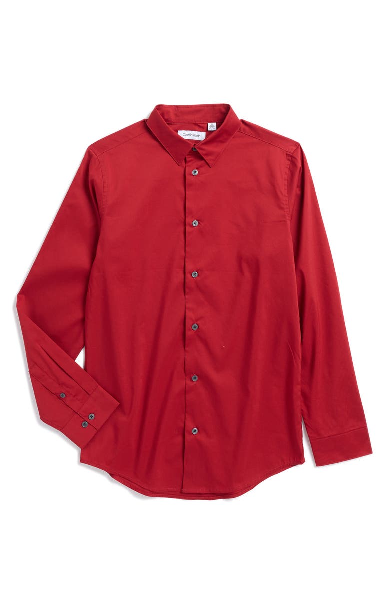 Calvin Klein Kids' Poplin Stretch Button Front Shirt, Main, color, 