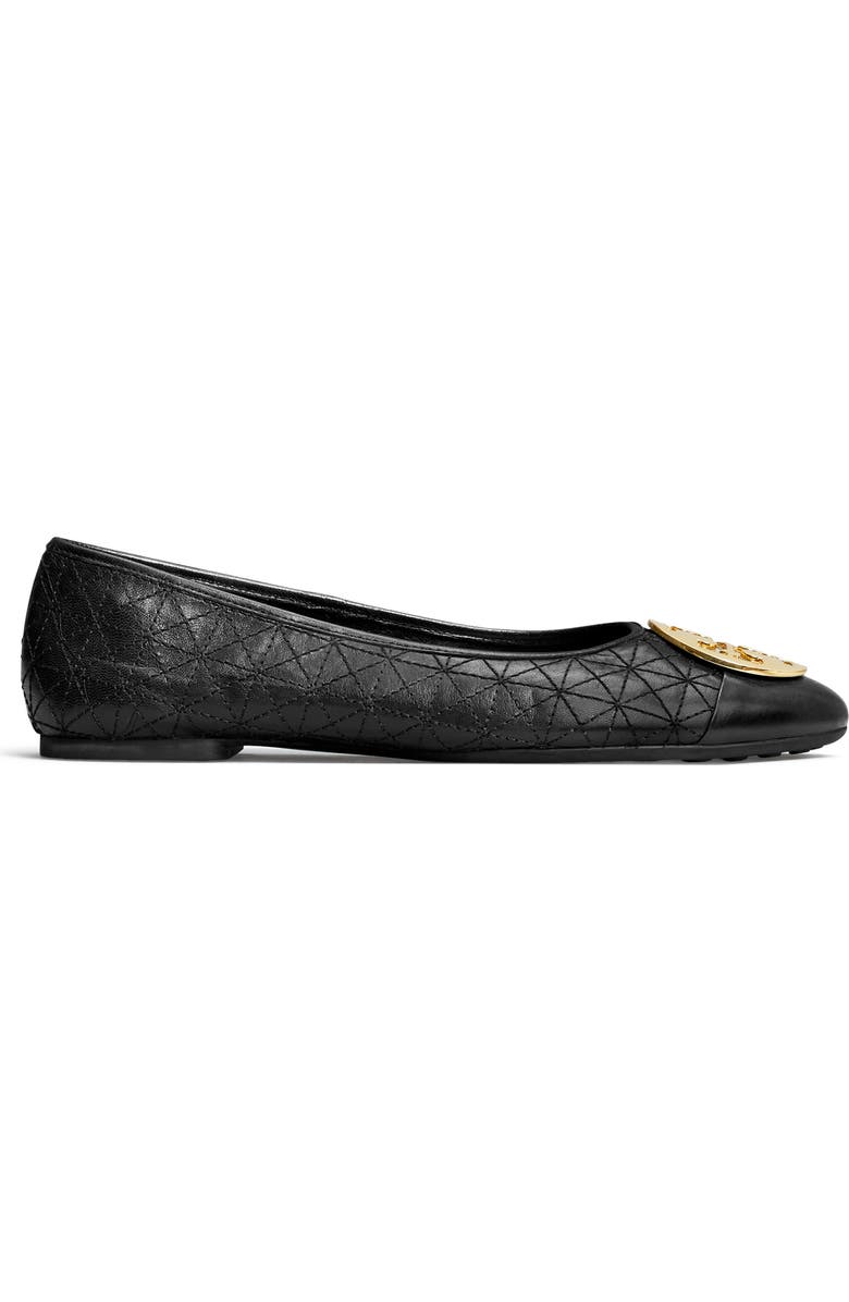 Tory Burch Claire Quilted Ballet Flat, Alternate, color, Perfect Black / Gold / Silver