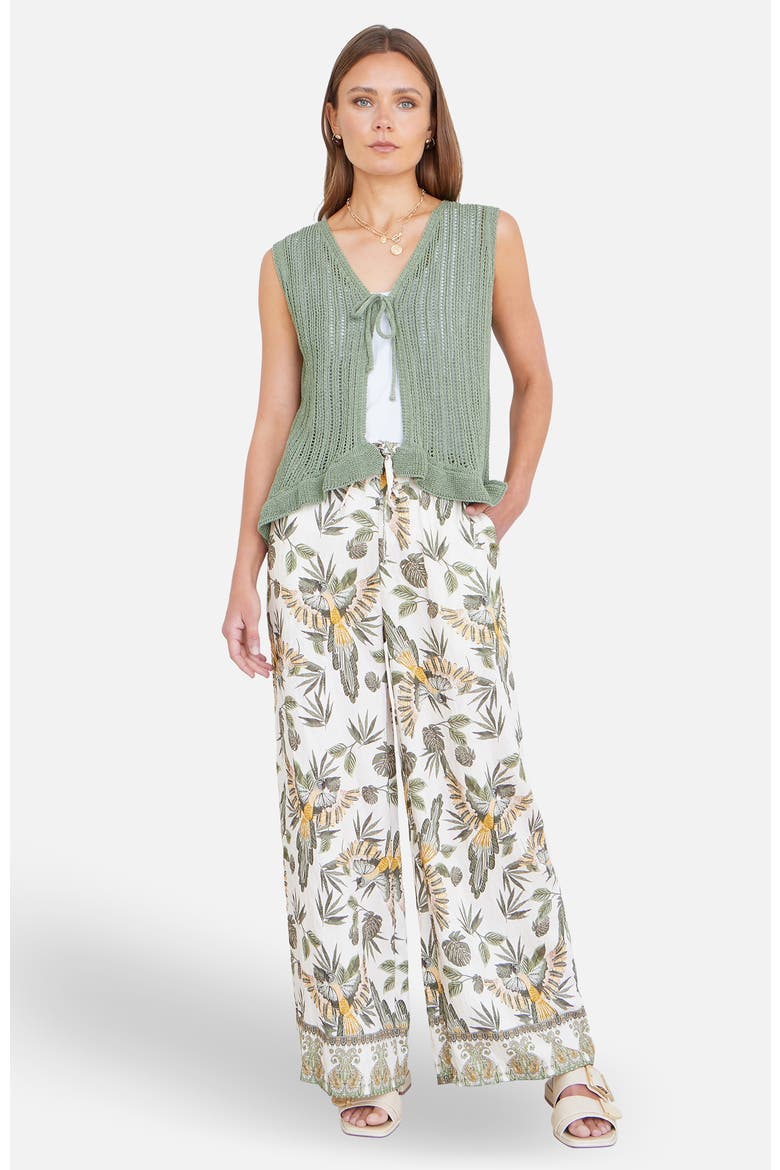 Knitted Cotton Tie Waistcoat Top, Alternate, color, Green