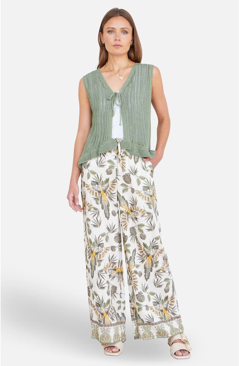 Yumi Knitted Cotton Tie Waistcoat Top, Alternate, color, Green