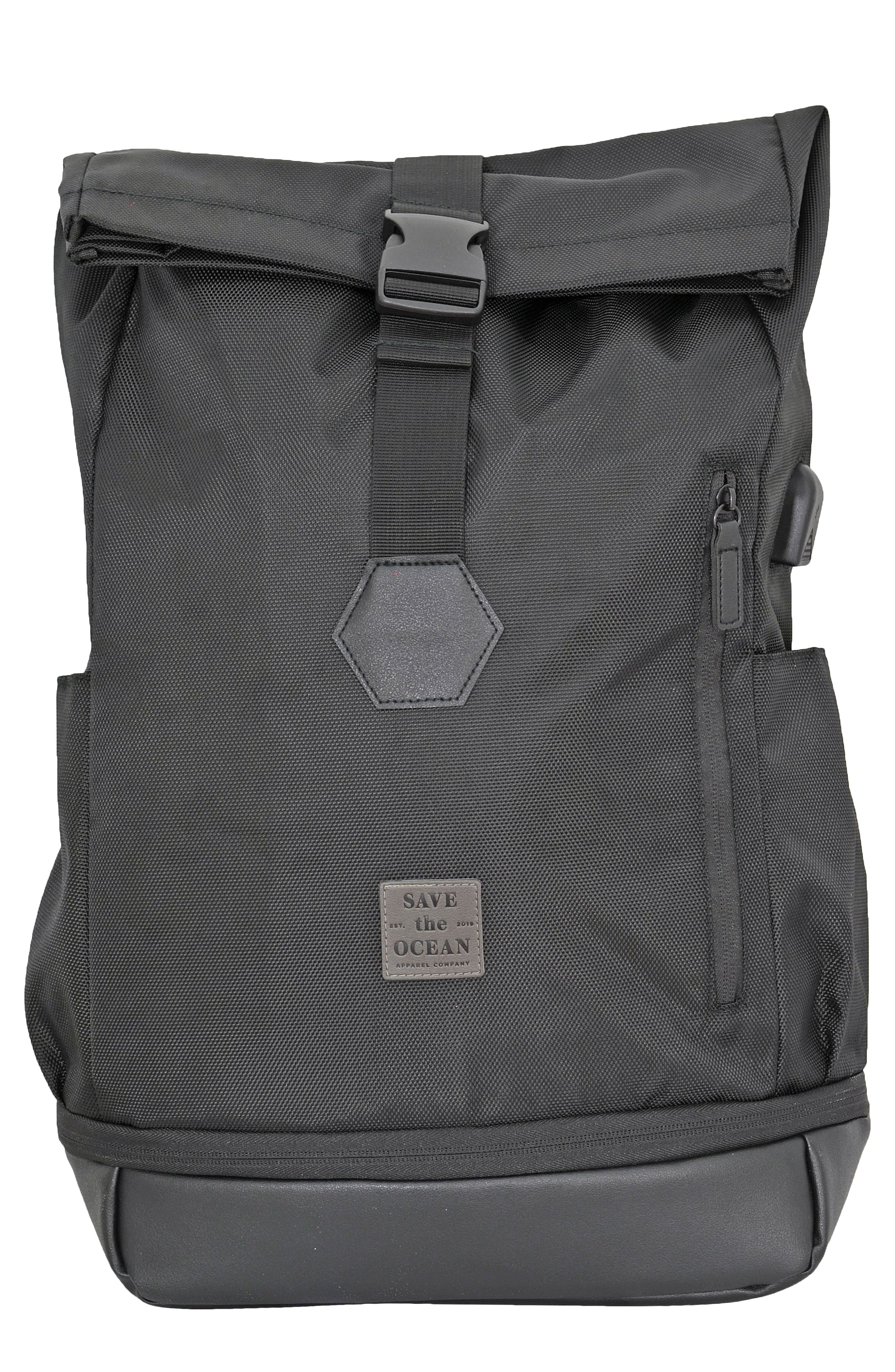SAVE THE OCEAN Recycled Polyester Backpack, Main, color, 