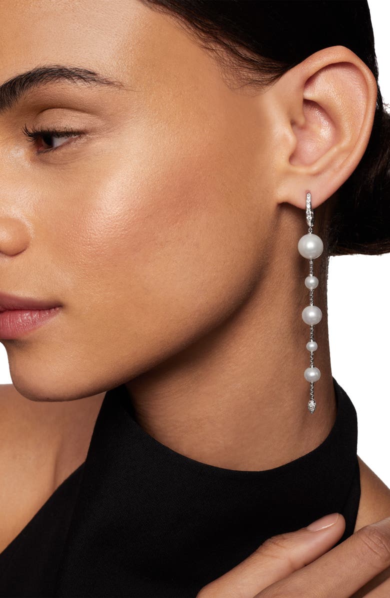 David Yurman Pearl and Pavé Drop Earrings with Diamonds, Alternate, color, Sterling Silver