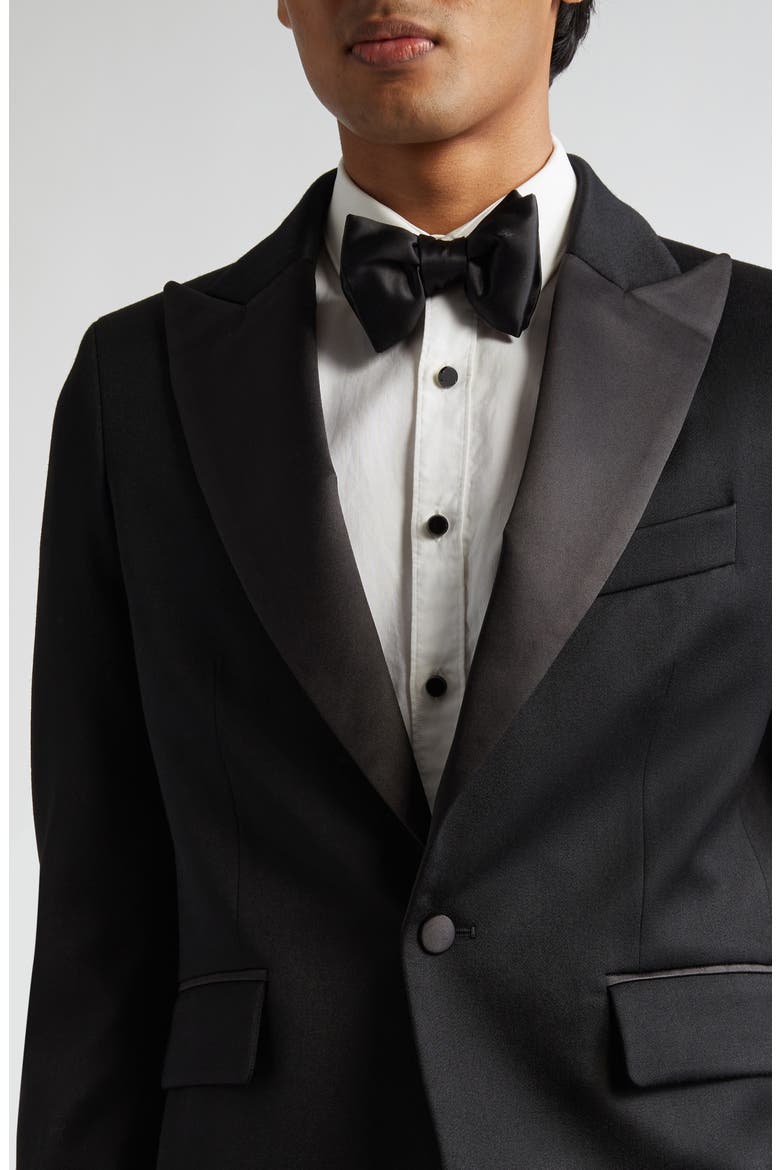 Barathea Peak Lapel Wool Tuxedo Jacket, Alternate, color, BLACK
