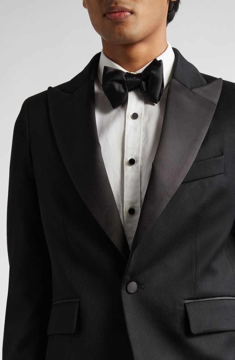 Bode Barathea Peak Lapel Wool Tuxedo Jacket, Alternate, color, Black