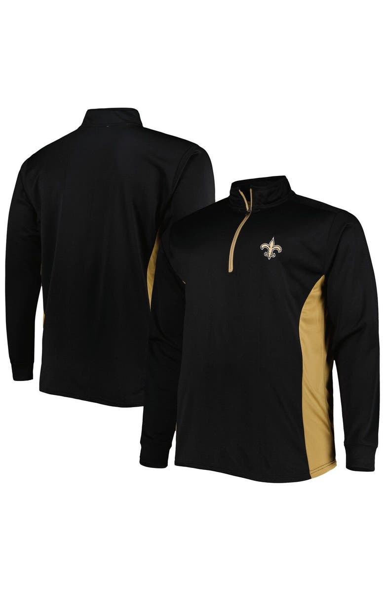 PROFILE Men's Black/Gold New Orleans Saints Big & Tall Quarter-Zip Jacket, Main, color, 