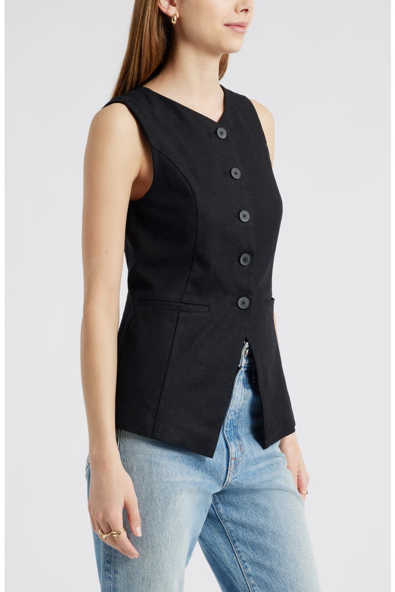 Linen Blend Vest, Alternate, color, BLACK
