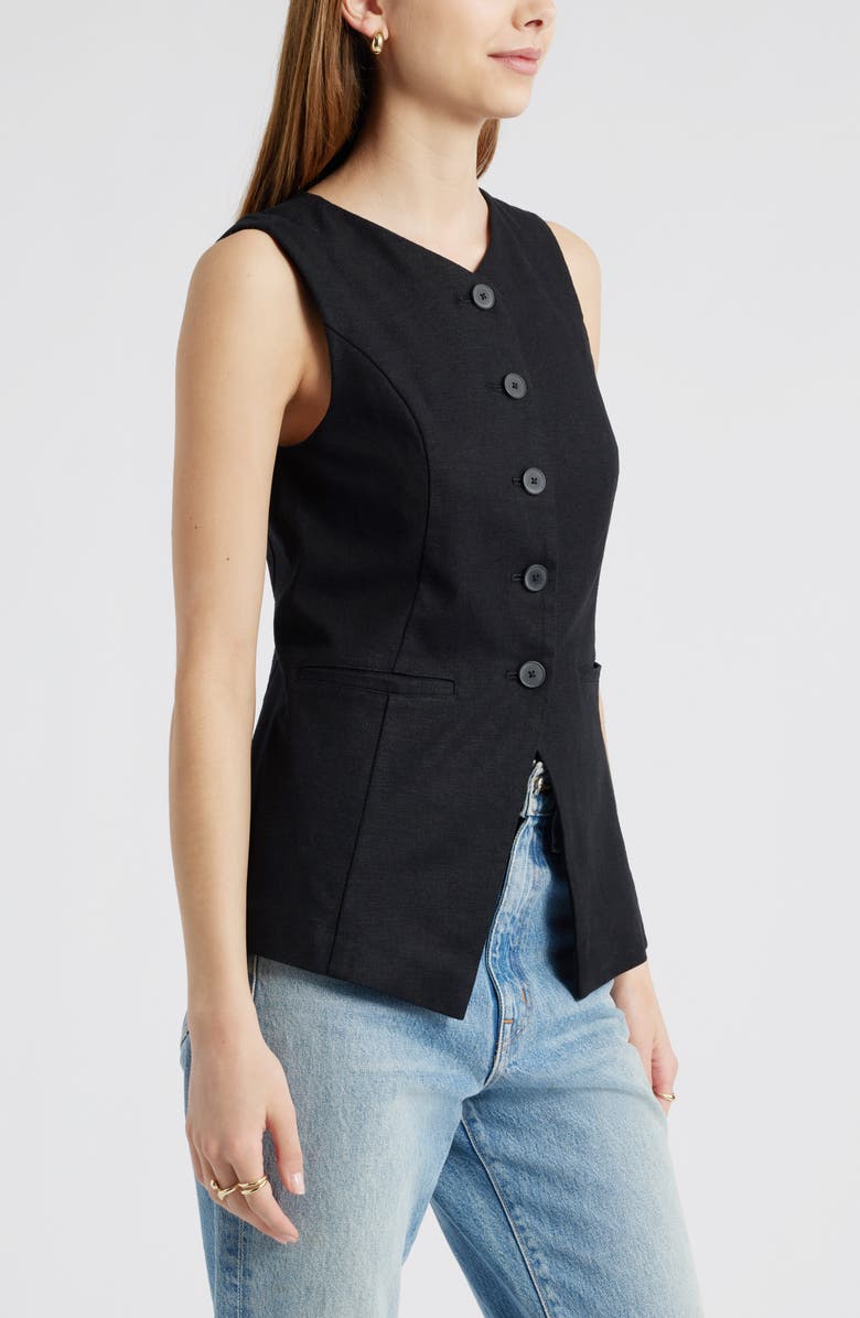 Open Edit Linen Blend Vest, Alternate, color, Black