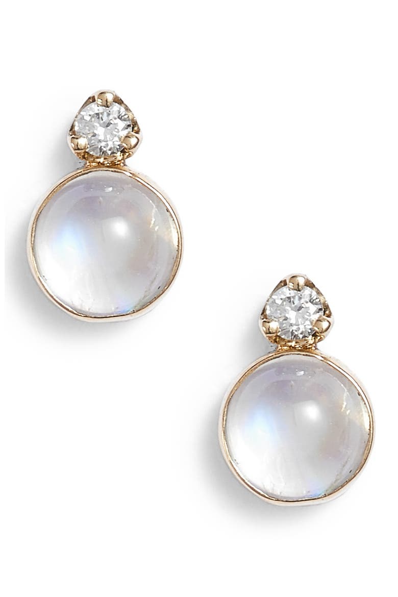 Moonstone & Diamond Stud Earrings, Main, color, YELLOW GOLD/ MOONSTONE