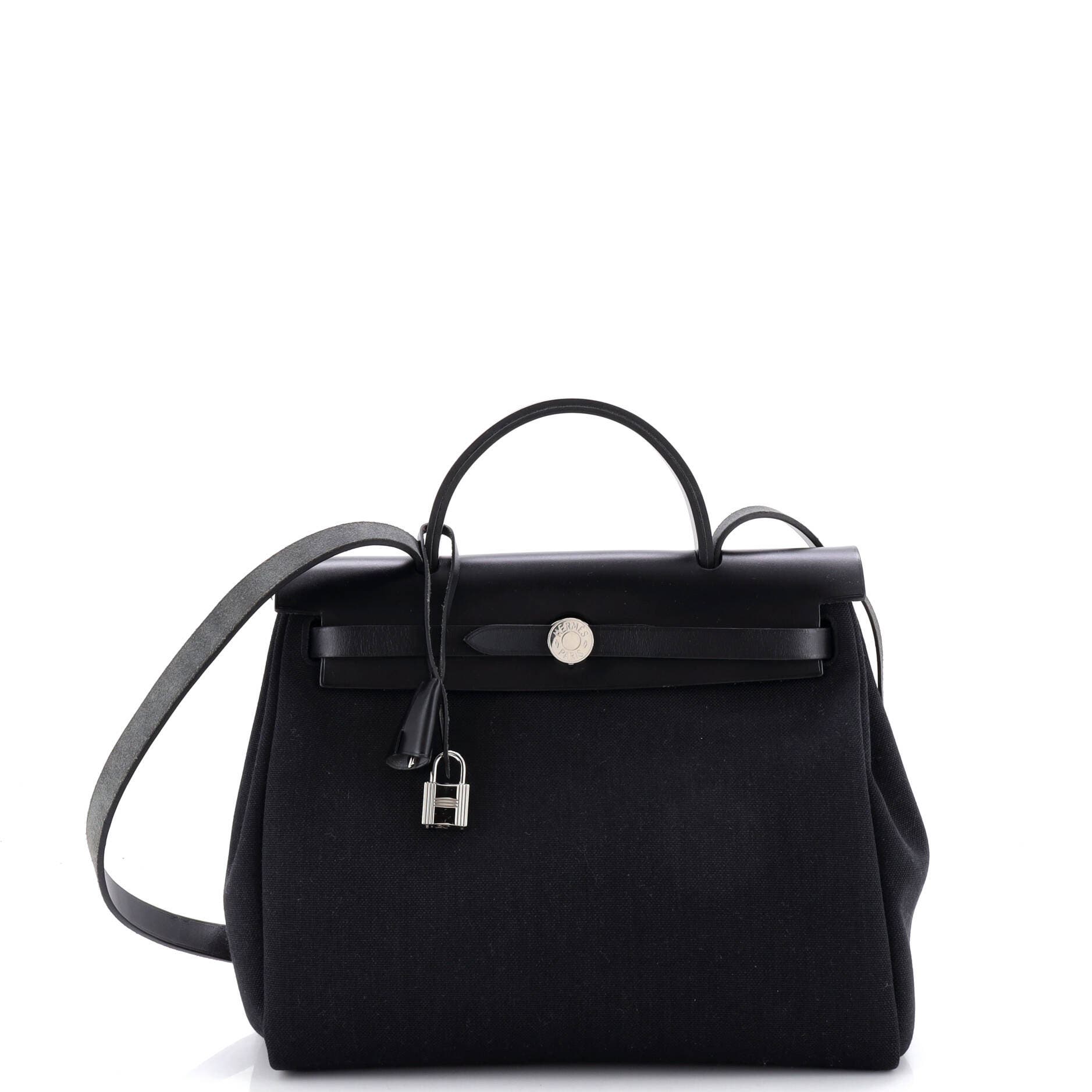 Pre-Owned Hermes Herbag Zip Leather and Toile 31, Main, color, Noir