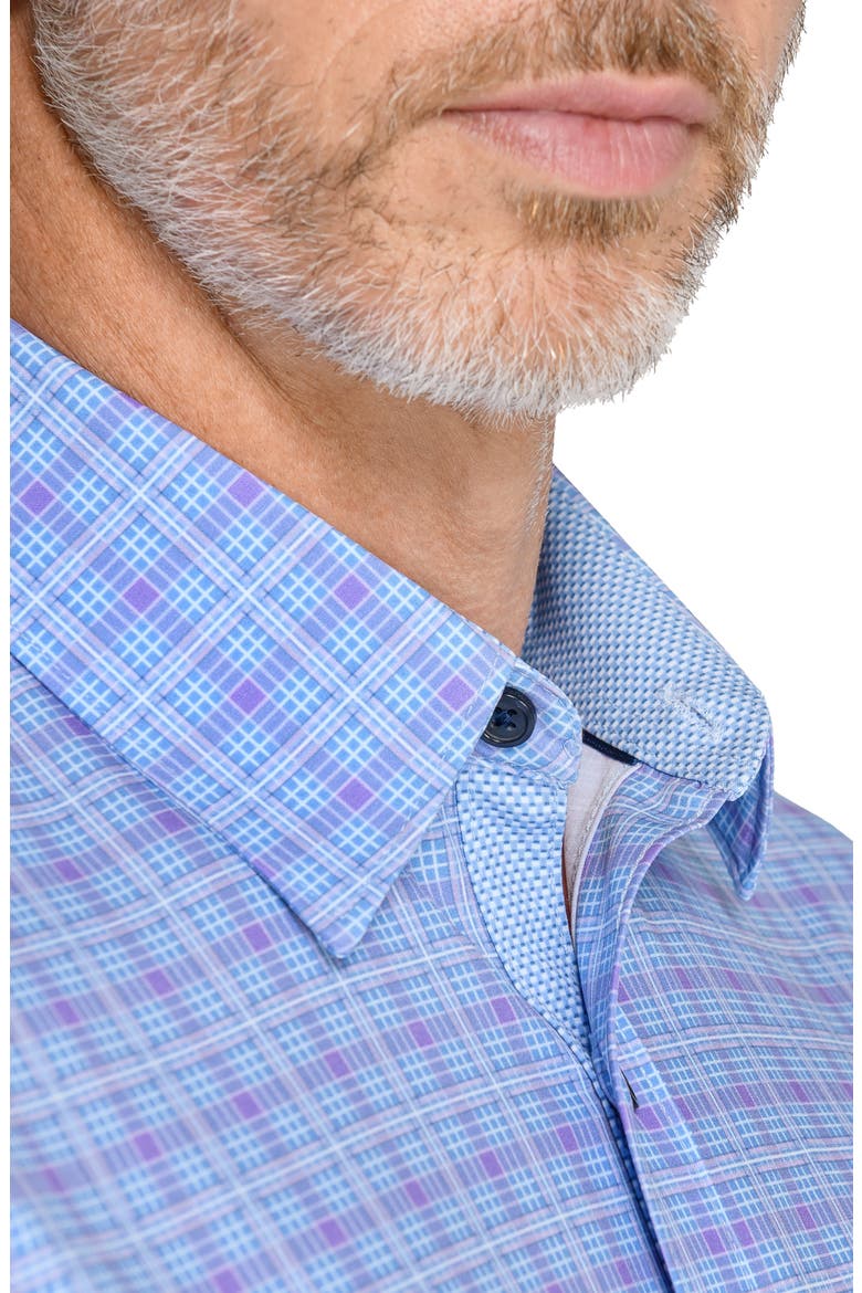 Slim Fit Plaid Stretched Button Up Shirt, Alternate, color, BLUE PURPLE
