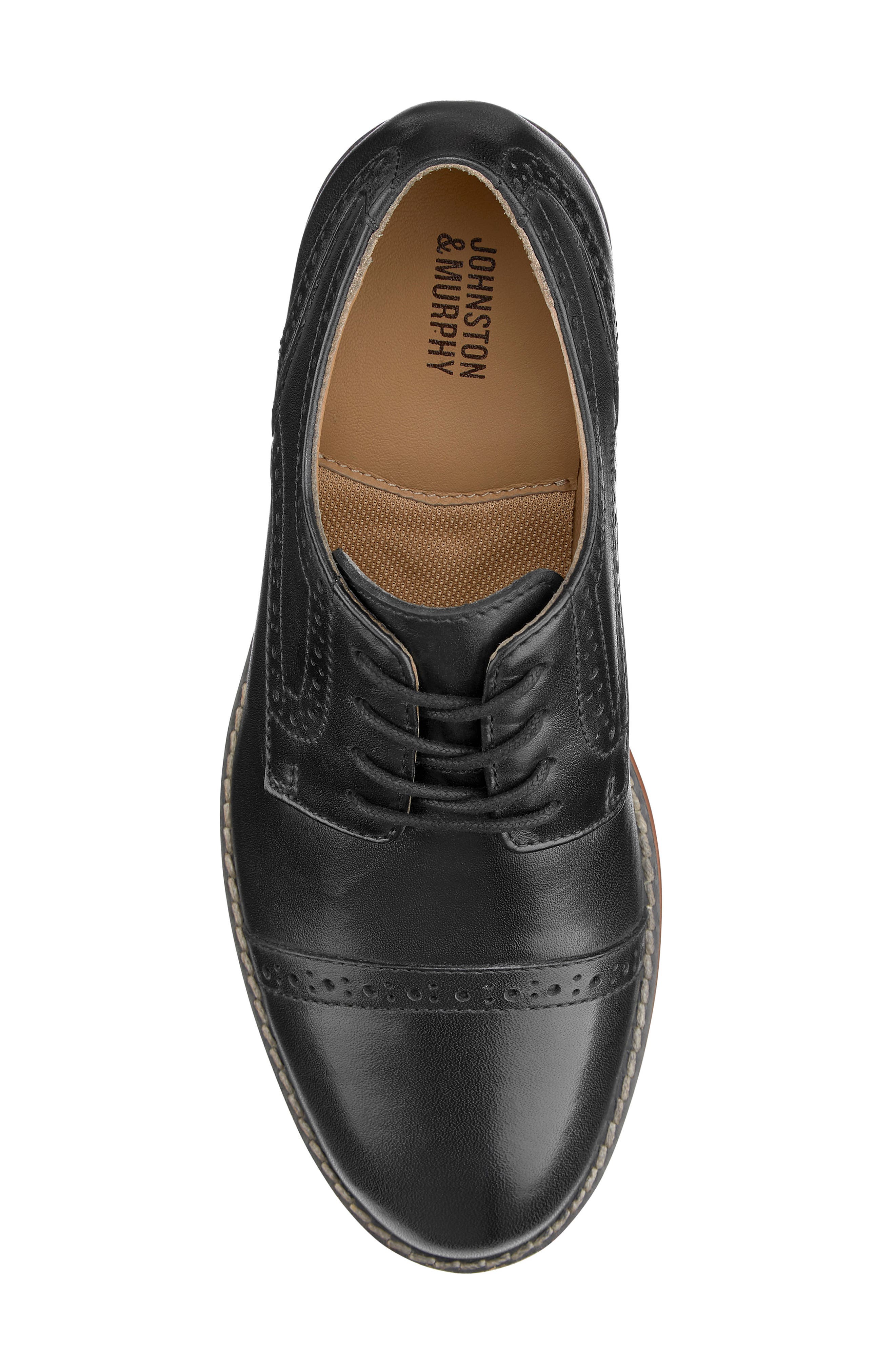 Johnston & Murphy Kids' Conard Cap Toe Derby, Alternate, color, Black Full Grain