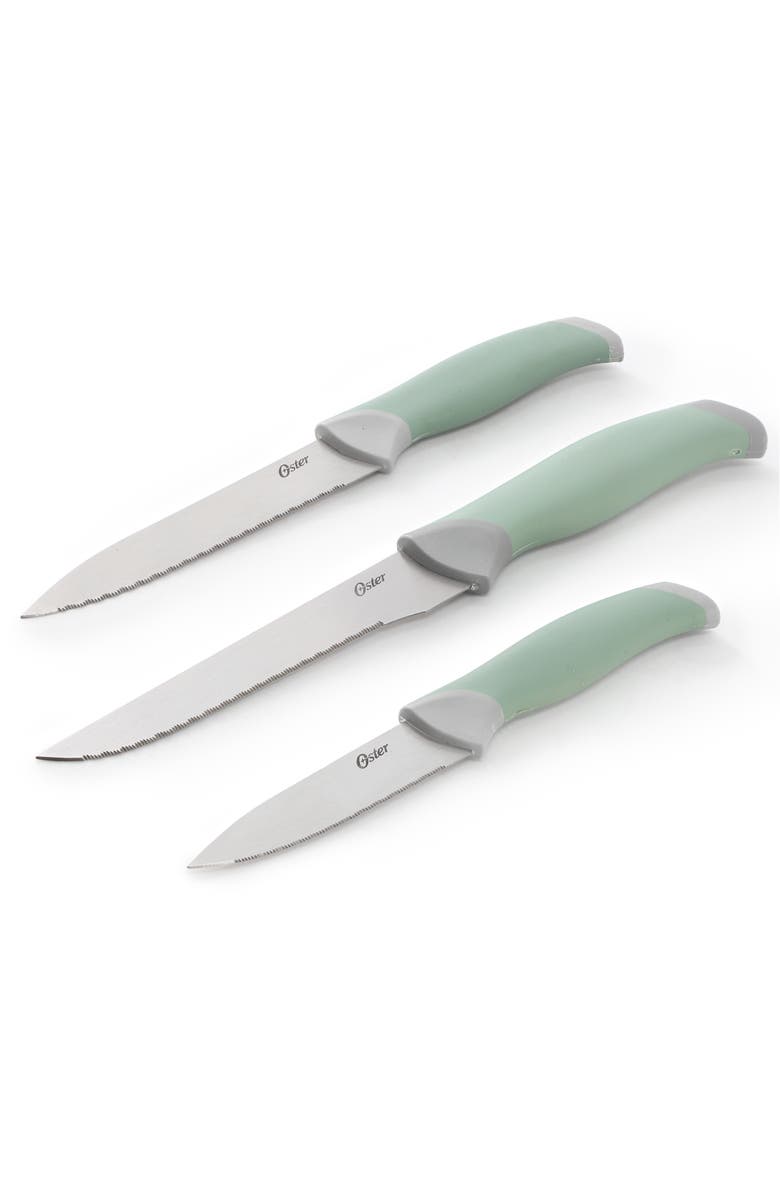 OSTER Lindbergh 14 Piece Stainless Steel Cutlery Set with Soft Grip Handles, Alternate, color, Green