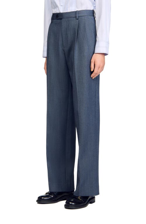 Sandro Striped Wide-leg Trousers In Blue