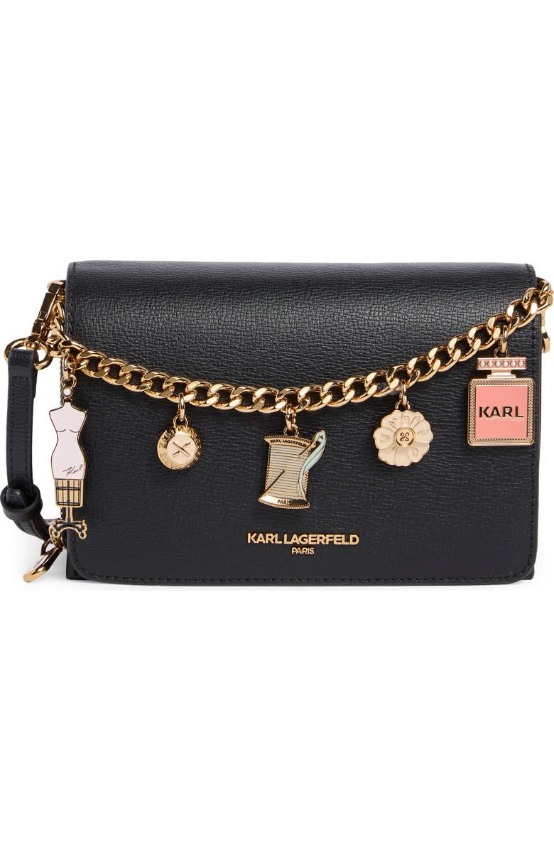 KARL LAGERFELD PARIS Lourdes Crossbody Bag, Main, color, Black/ Gold
