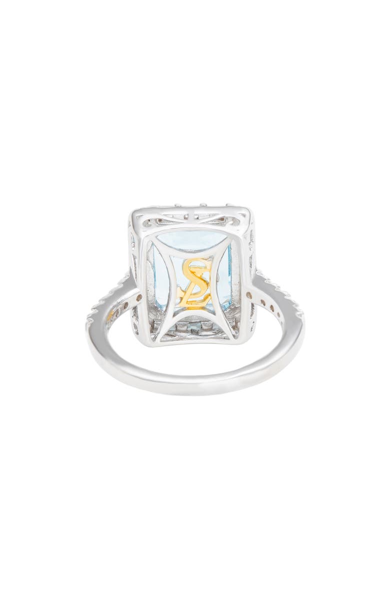 SUZY LEVIAN Sterling Silver Emerald Cut Blue Topaz & White Topaz Halo Ring, Alternate, color, 