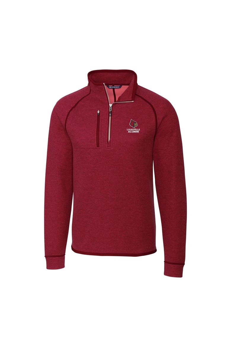 Men's Cutter & Buck  Heather Red Louisville Cardinals Alumni Logo Mainsail Sweater-Knit Half-Zip Pullover Jacket, Alternate, color, Heather Red