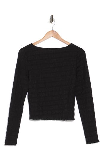 Elodie Long Sleeve Textured Crop Top In Black