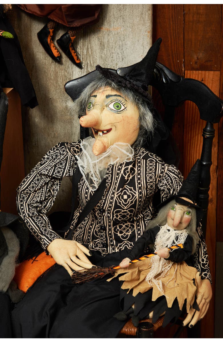 Gallerie II Halloween Vahn Witch Large Folk Art Doll Figurine Joe Spencer Gathered Traditions Collectible, Alternate, color, Black