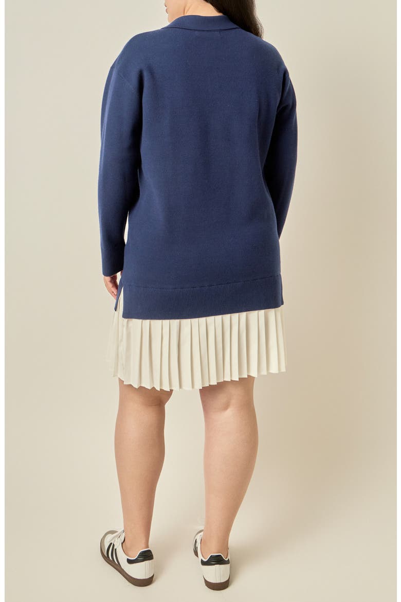 Mixed Media Polo Minidress, Alternate, color, NAVY/ WHITE