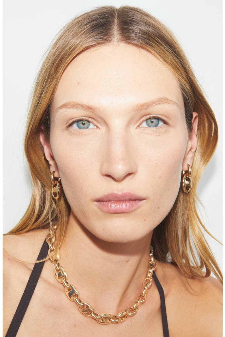 Small Gemini Link Hoop Earrings, Alternate, color, LIGHT BRASS