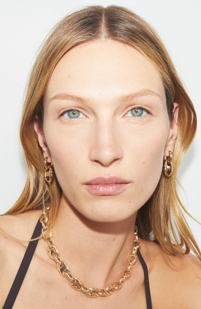 Tory Burch Small Gemini Link Hoop Earrings, Alternate, color, Light Brass