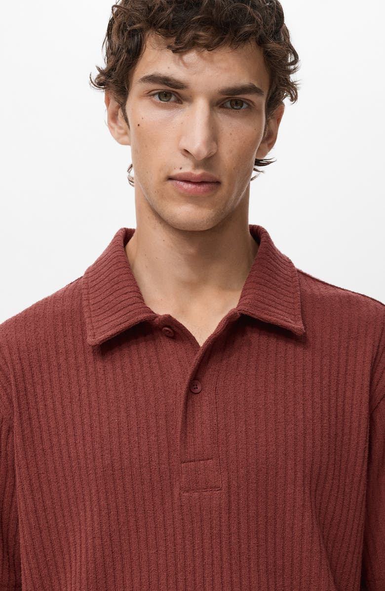 MANGO Textured Knit Polo, Alternate, color, Cherry