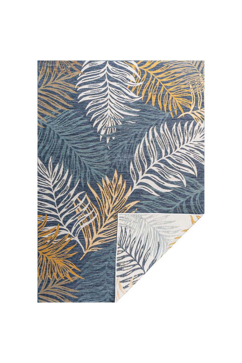 Calypso Coastal Casual Palm Frond Reversible Machine-Washable Indoor/Outdoor Area Rug, Main, color, Cream/Navy