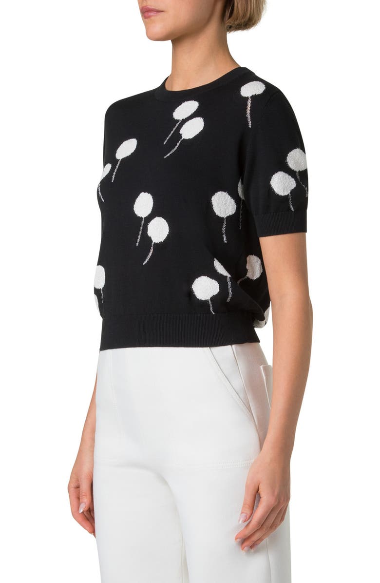 Akris Dandelion Intarsia Short Sleeve Cotton Blend Sweater, Alternate, color,