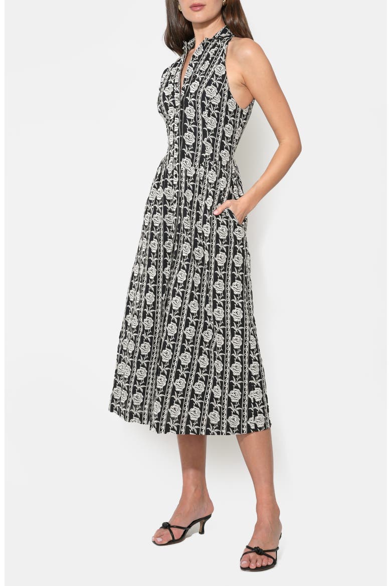 Hazer Embroidered Halter Midi Dress, Alternate, color, BLACK