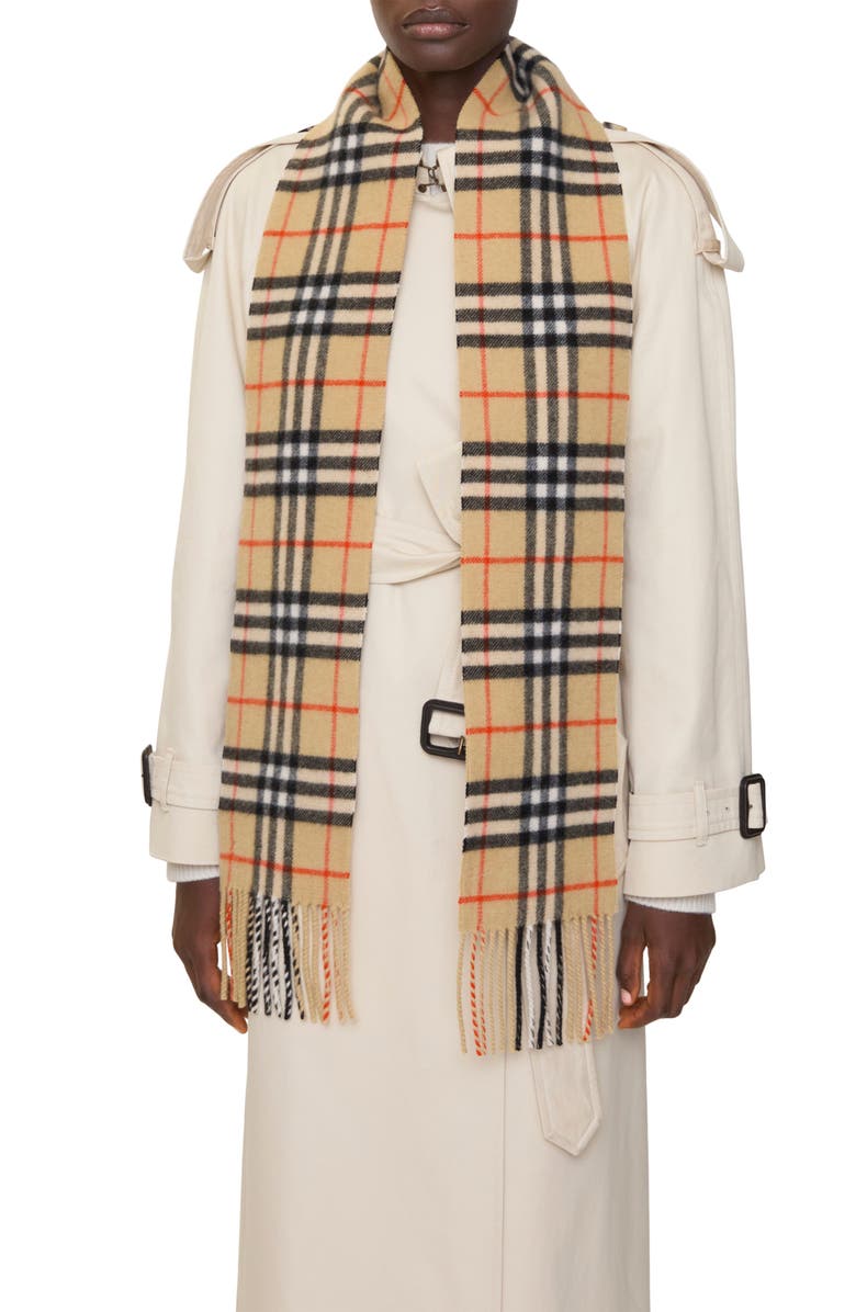 Burberry Check Cashmere Scarf, Alternate, color, Sand