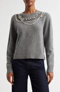 Cinq à Sept Lilliana Necklace Detail Wool Blend Pullover Sweater