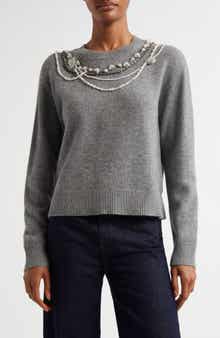 Cinq à Sept Lilliana Necklace Detail Wool Blend Pullover Sweater