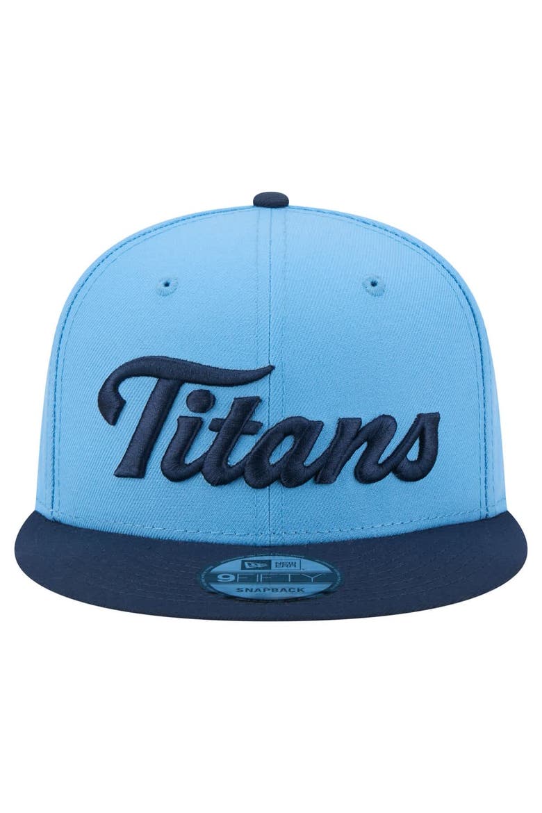 Men's New Era  Light Blue/Navy Tennessee Titans Script 9FIFTY Snapback Hat, Alternate, color, Light Blue