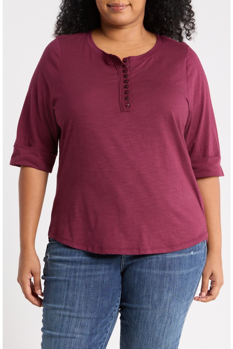 Henley Knit Top, Main, color, PLUM
