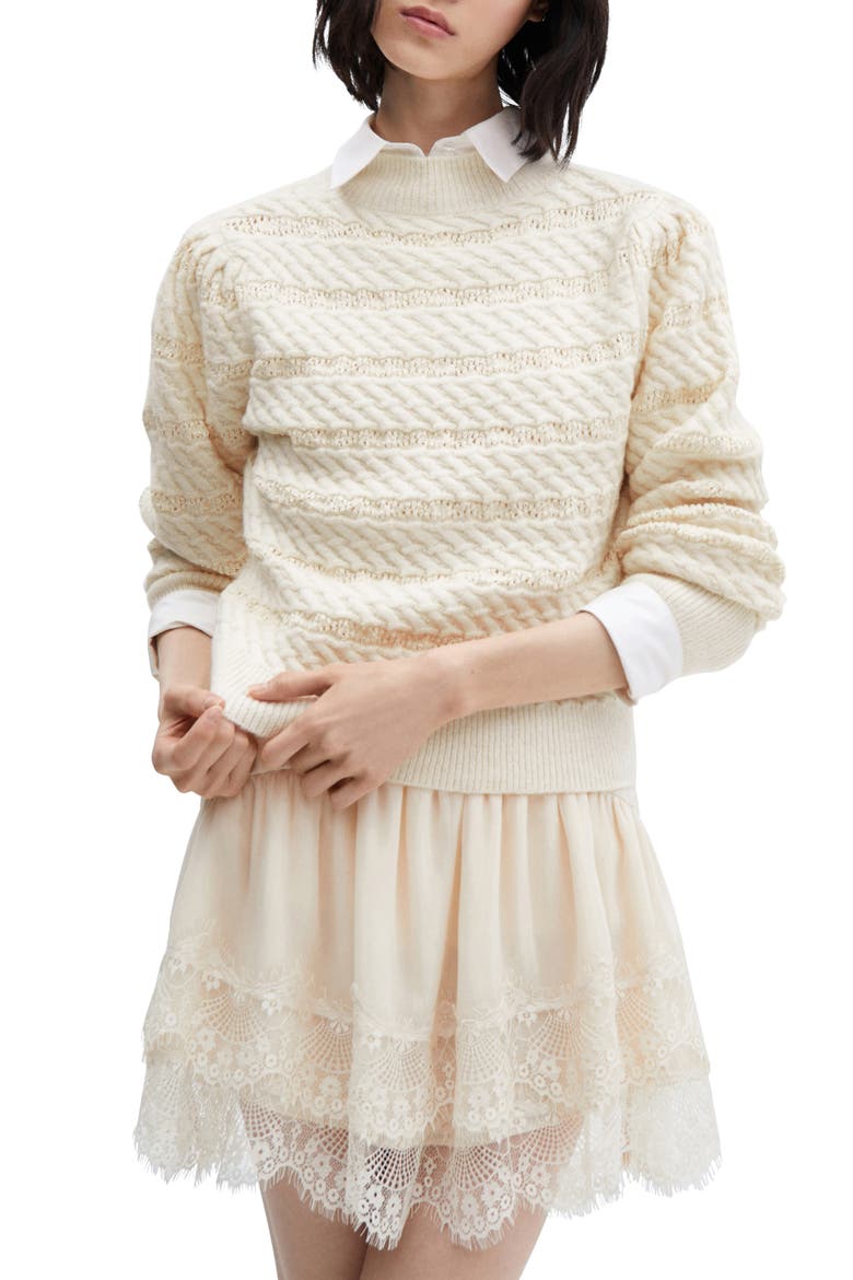 Mixed Stitch Mock Neck Sweater, Main, color, ECRU