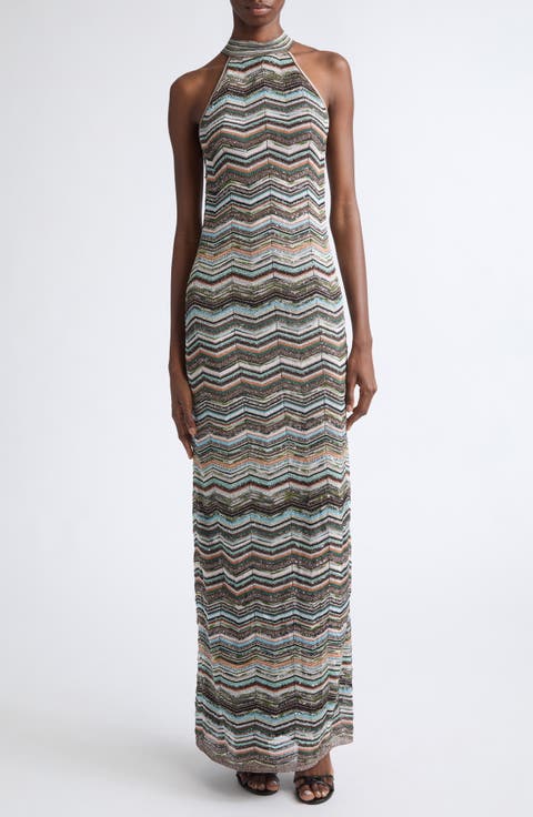 Sequin Metallic Jacquard Maxi Sweater Dress