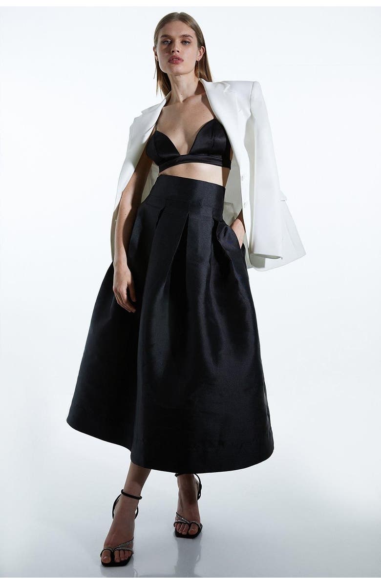 Karen Millen Twill Woven Prom Midi Skirt, Main, color, Black