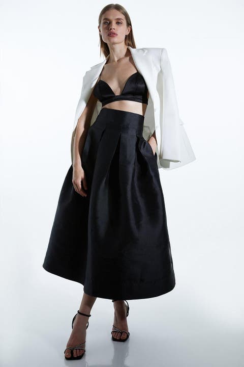 Twill Woven Prom Midi Skirt