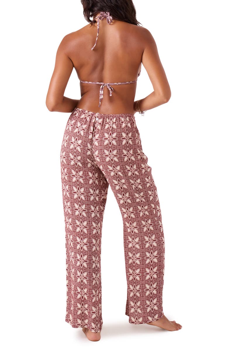 Roxy Batik Bloom Print Cover-Up Pants, Alternate, color, Port