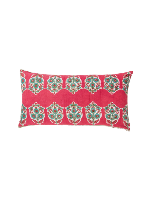 Alamwar Parakeets Hot Pink/green Lumbar Pillow In Hot Pink/green